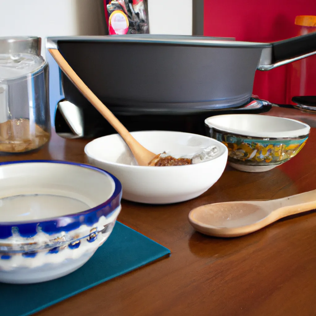 Utensilios para arroz con leche vegano: Olla mediana, Cuchara de madera, Tazas y cucharas medidoras