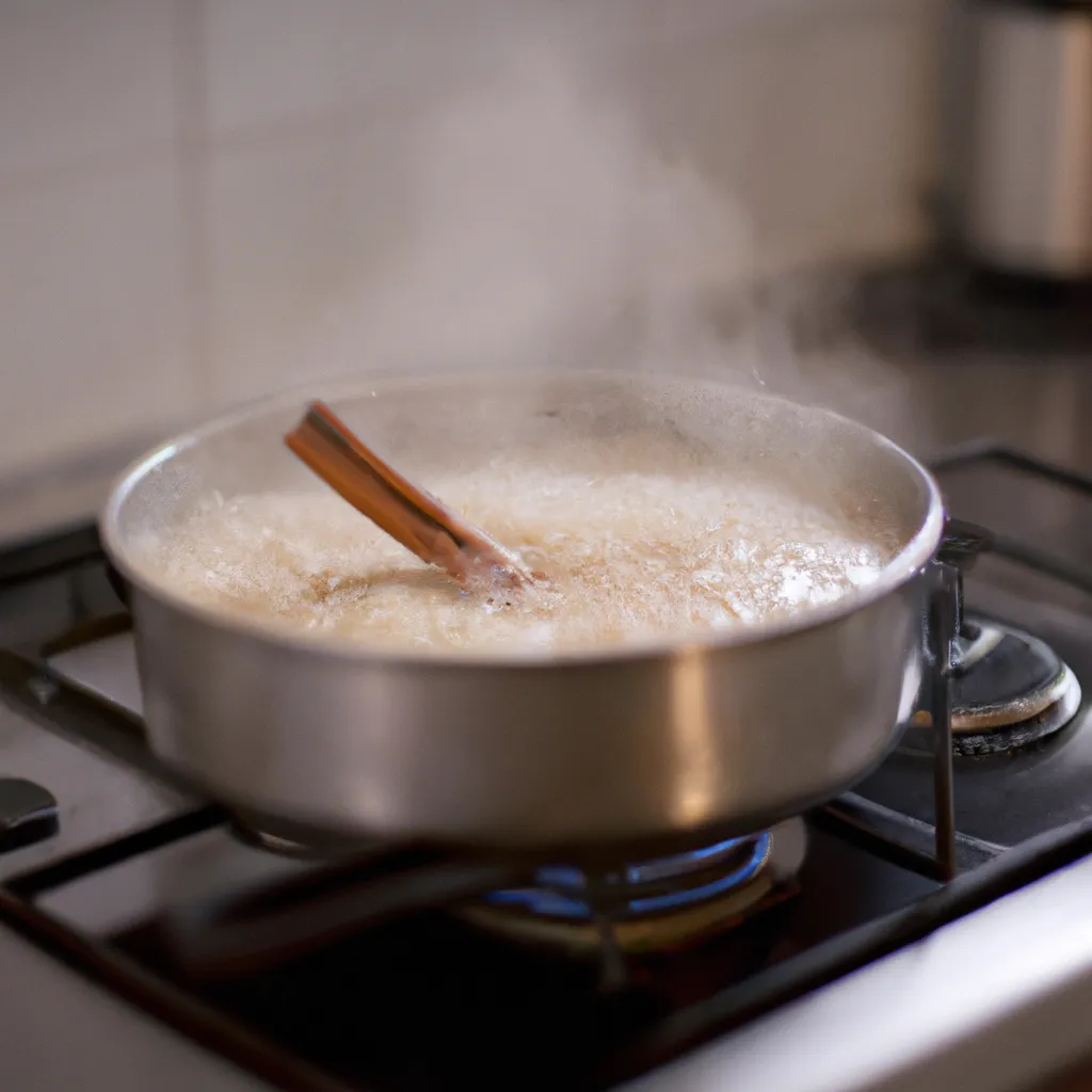 Paso 2 de la receta de arroz con leche vegano: Integración de leche y aromáticos