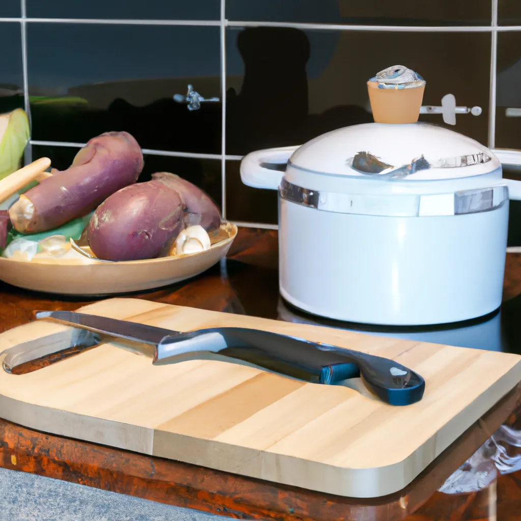 Utensilios para arroz con verduras: Sartén grande o cazuela apta para cocina, Olla mediana para el caldo, Cuchillo de chef y tabla de cortar
