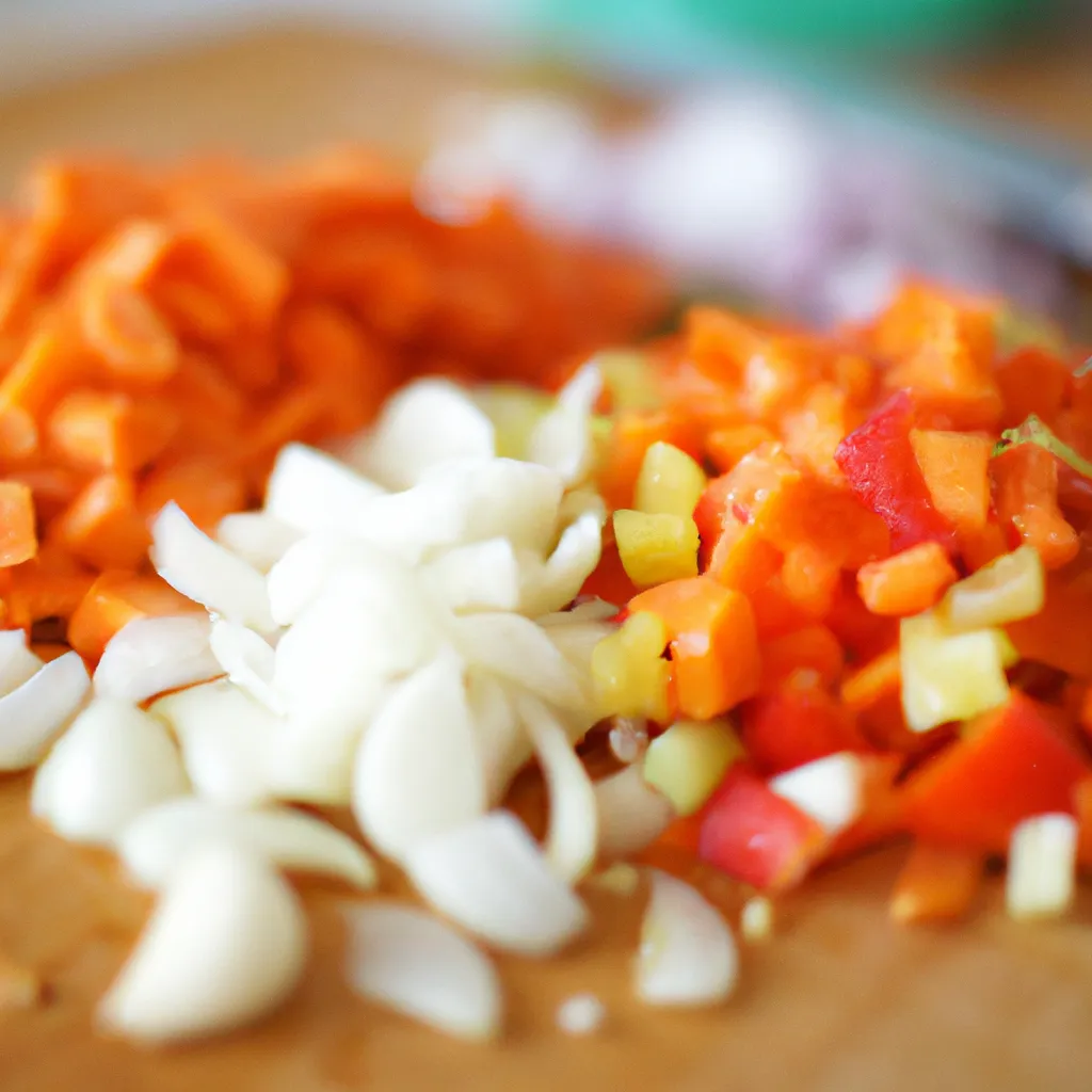 Paso 1 de la receta de arroz con verduras: Preparación de verduras y aromáticos