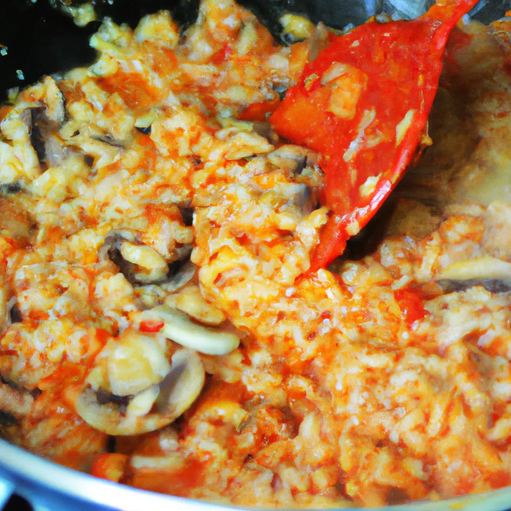 Paso 4 de la receta de arroz negro con alioli vegano: Incorporar tomate y combinar sabores