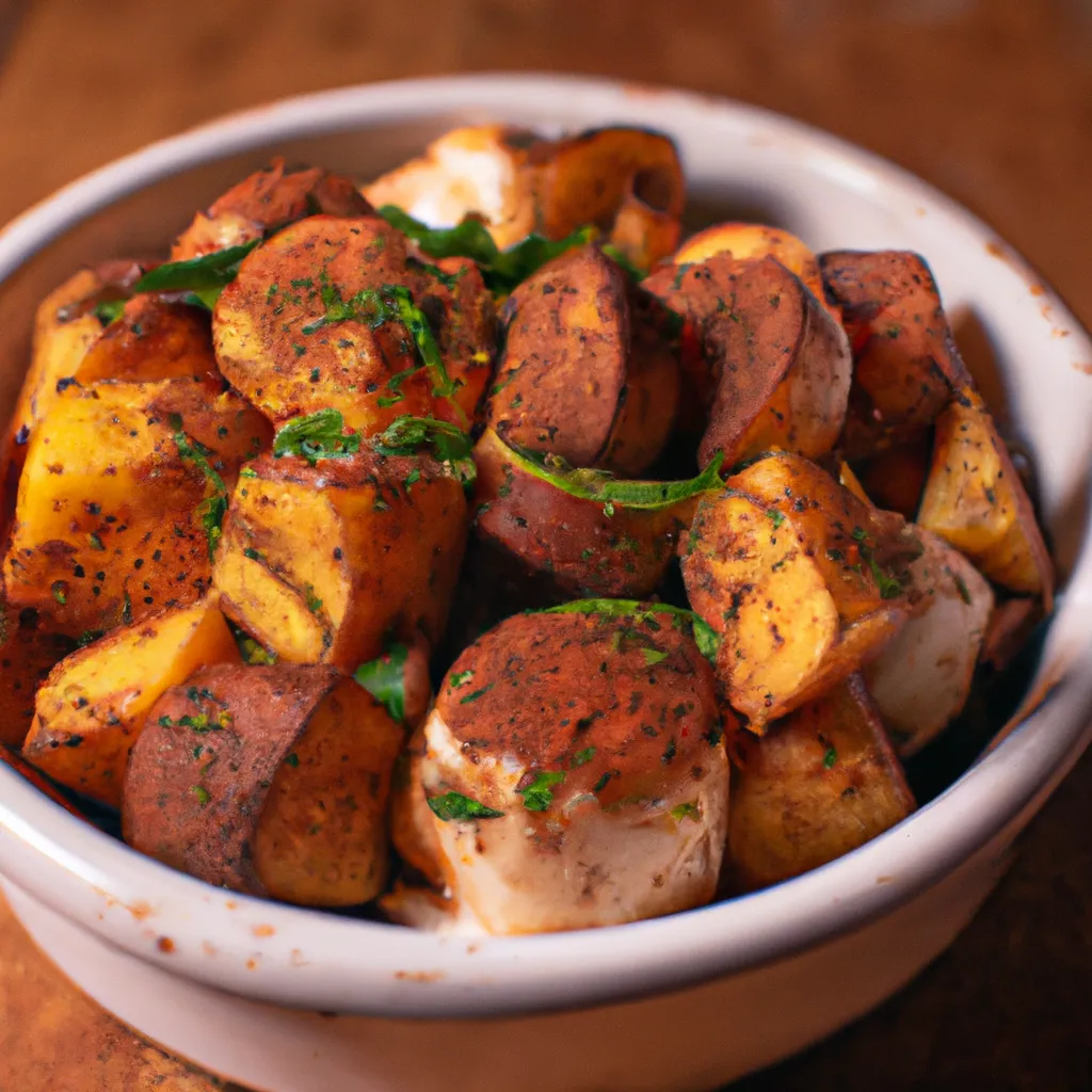 Plato terminado de batata al horno, bellamente presentado