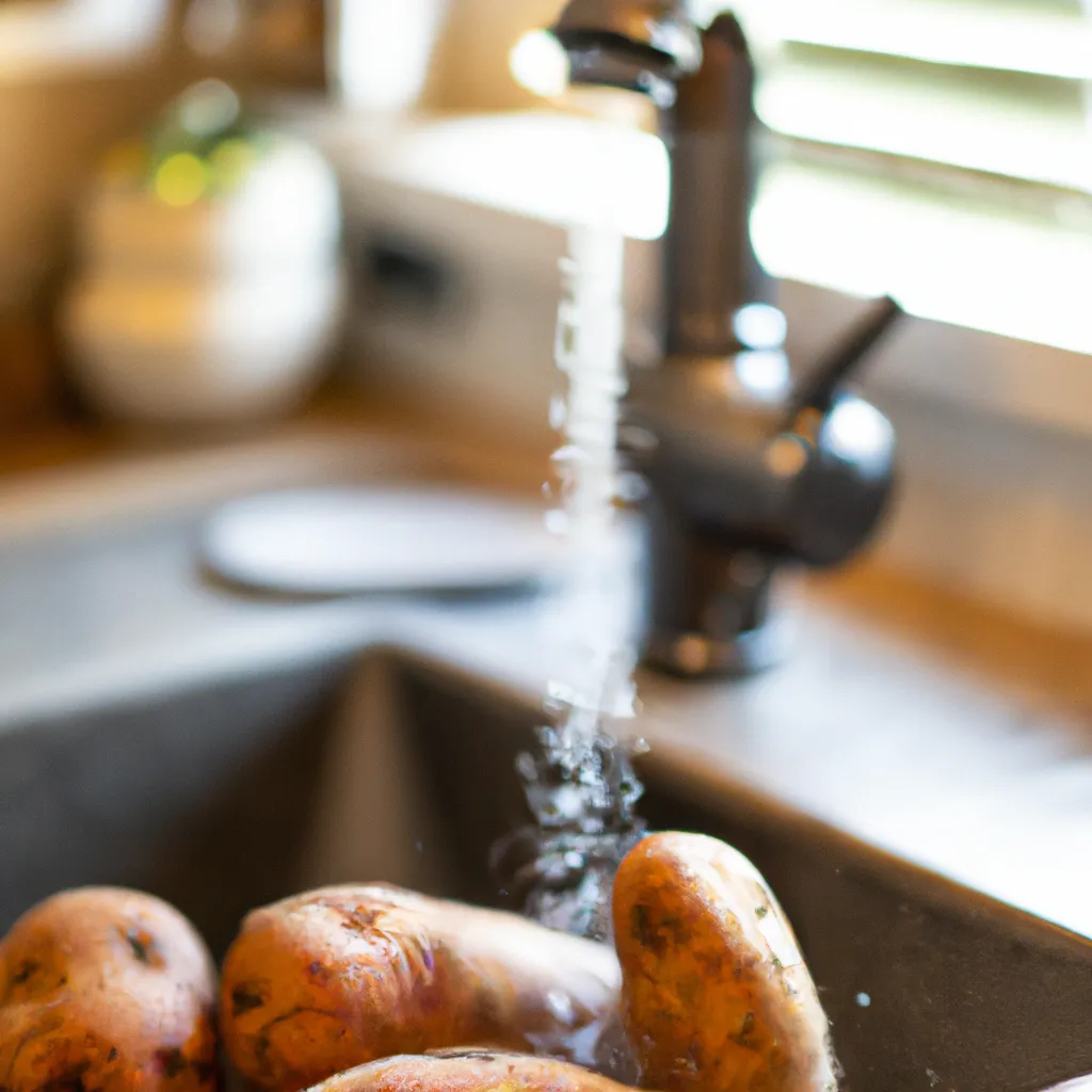 Paso 1 de la receta de batata al horno: Precalentar horno y cepillar las batatas