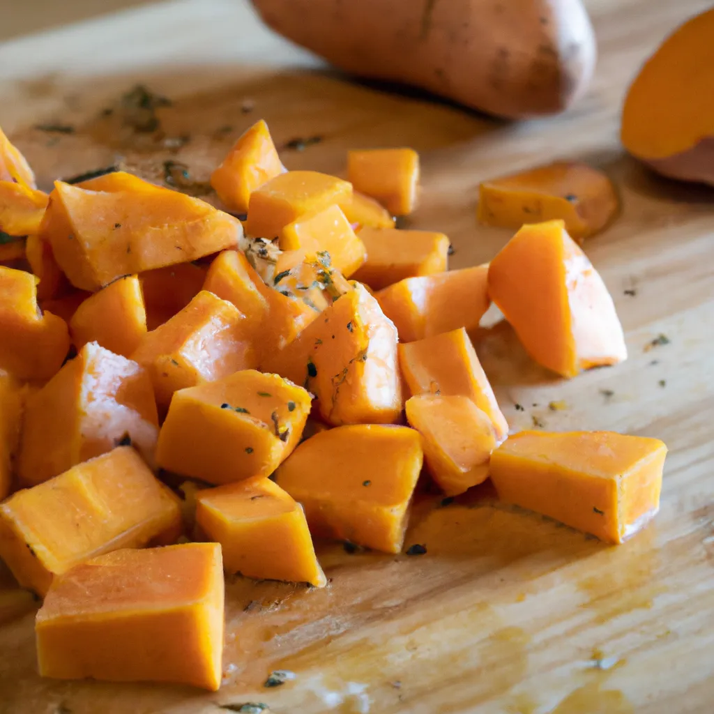 Paso 2 de la receta de batata al horno: Cortar y sazonar las batatas