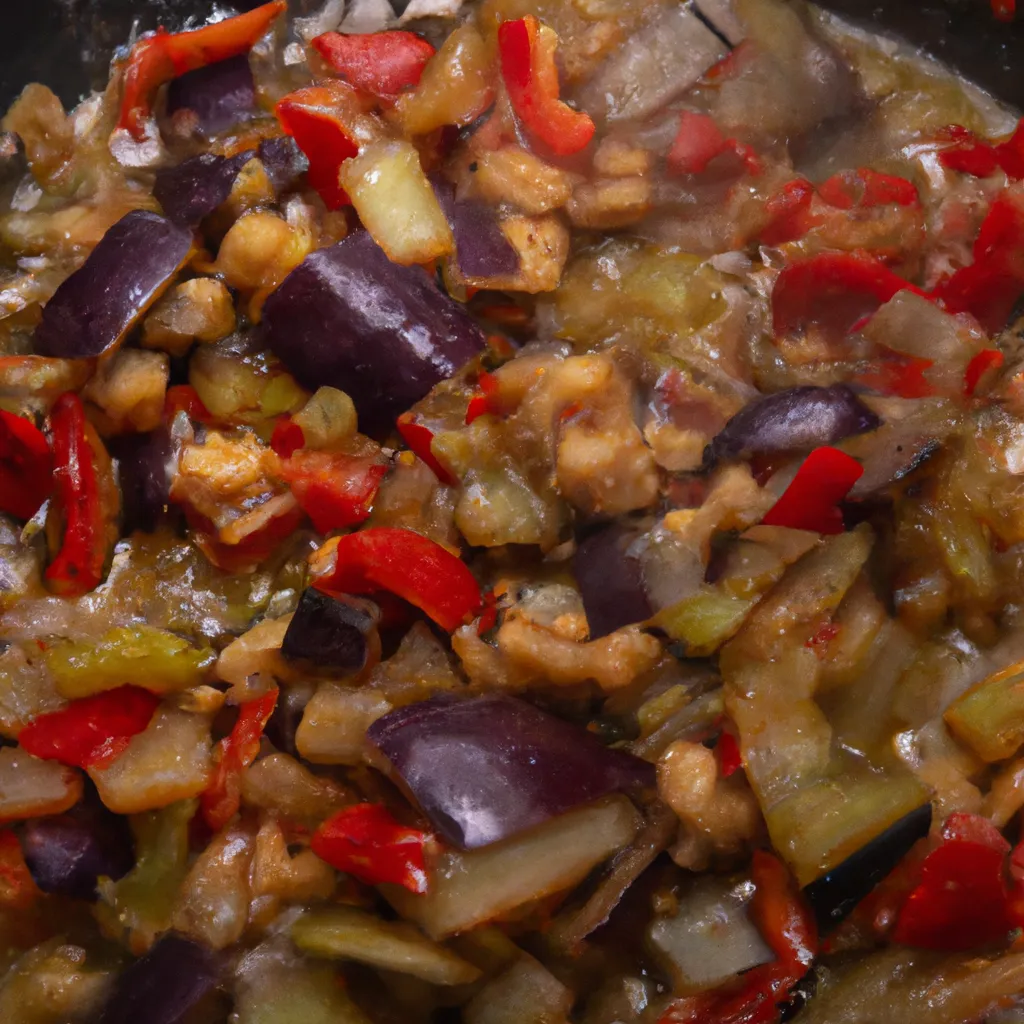 Paso 3 de la receta de berenjenas rellenas de soja texturizada: Sofreír el relleno