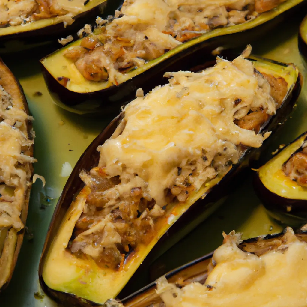 Paso 5 de la receta de berenjenas rellenas de soja texturizada: Rellenar y hornear