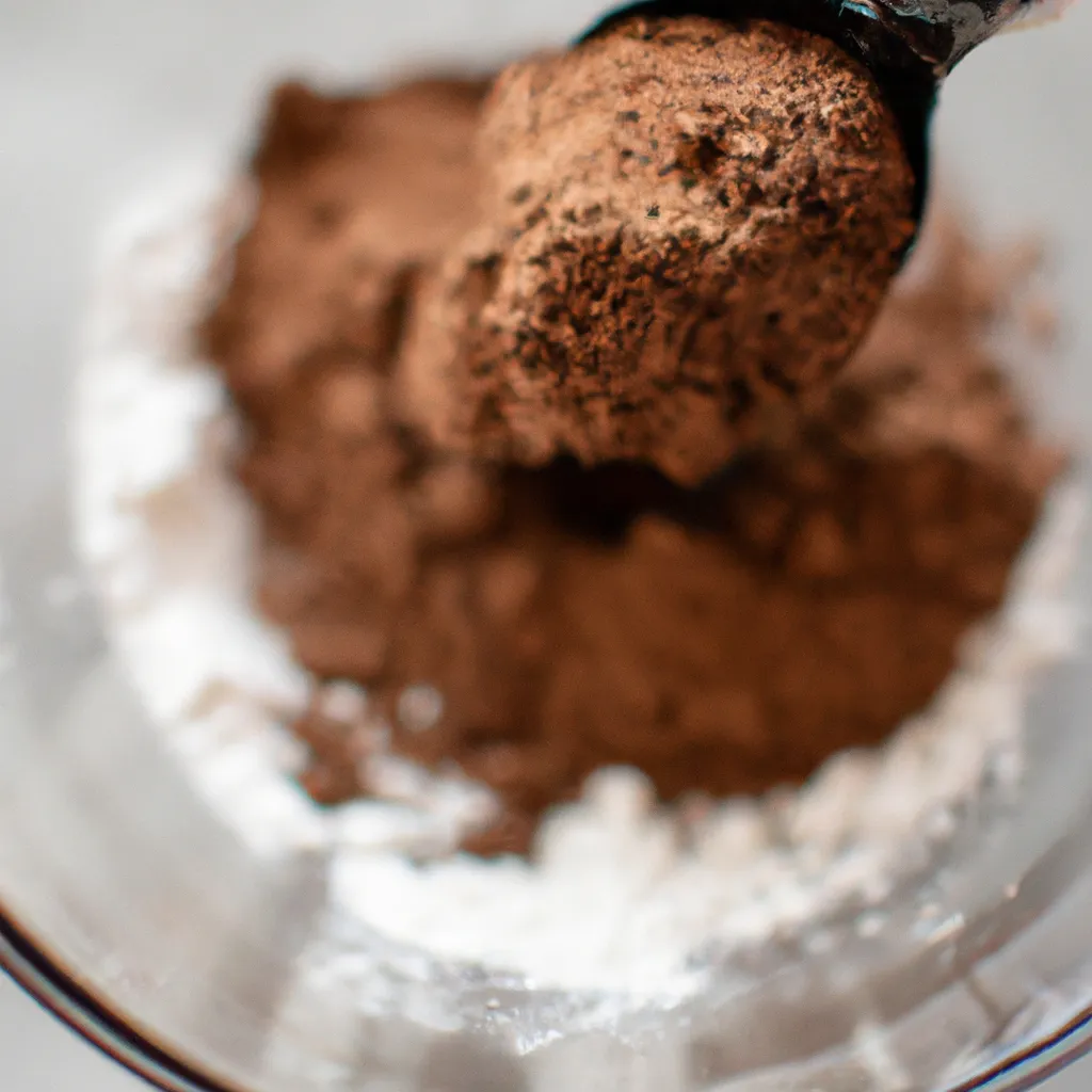 Paso 1 de la receta de bizcocho de chocolate sin huevo: Mezcla de ingredientes secos