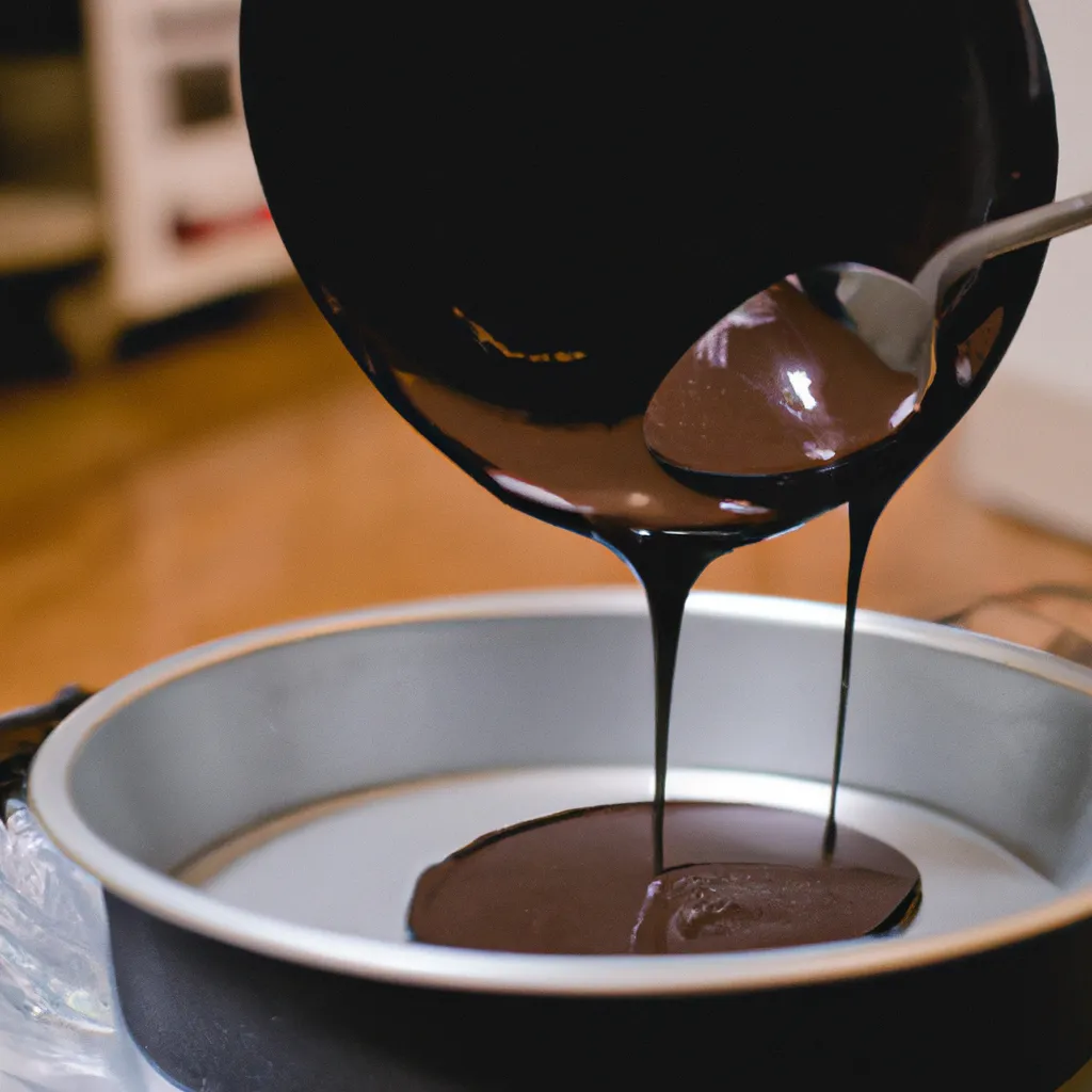 Paso 4 de la receta de bizcocho de chocolate sin huevo: Verter en molde y alisar