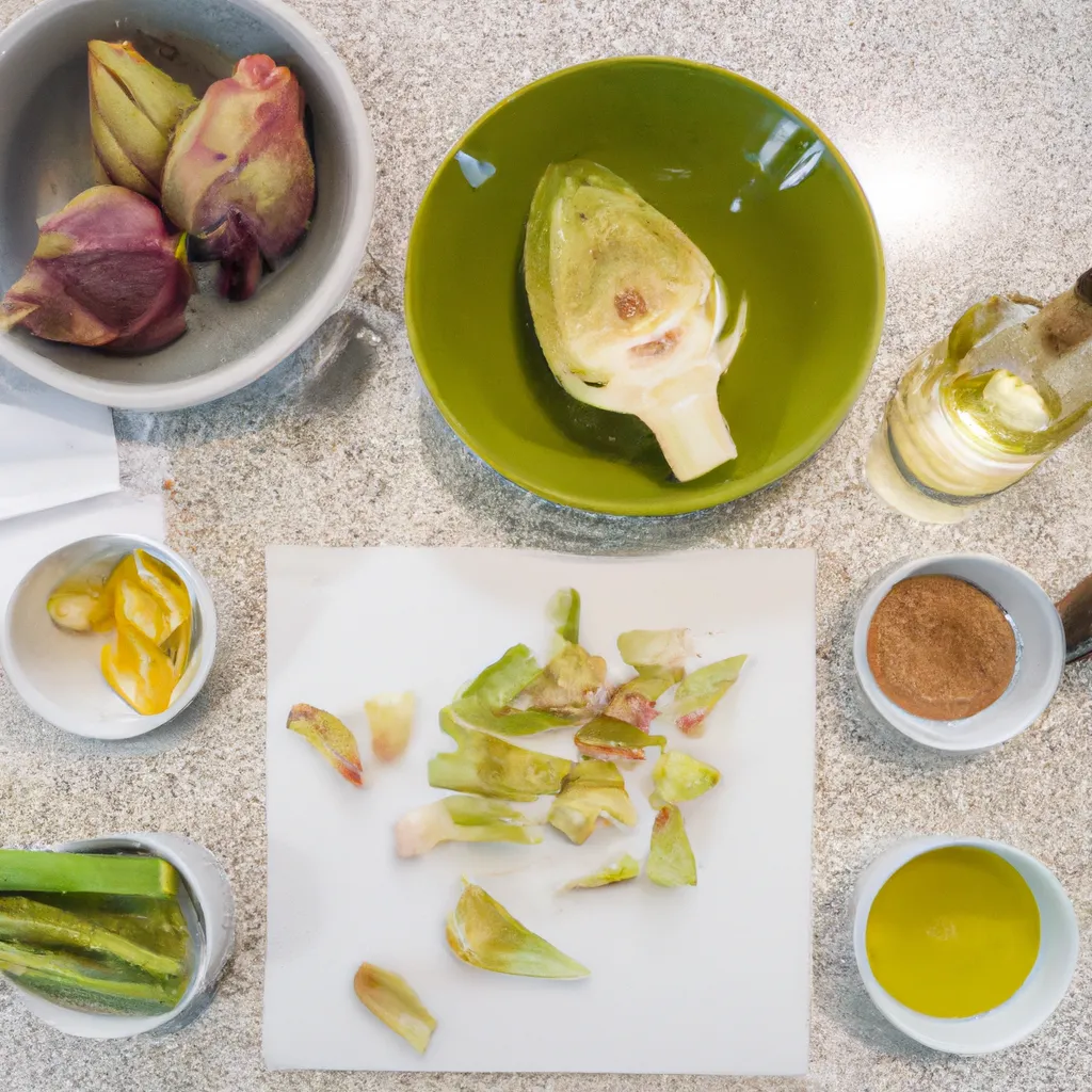 Ingredientes para alcachofas al horno: 8 alcachofas frescas, 2-3 cucharadas de aceite de oliva virgen extra, 2 dientes de ajo, picados