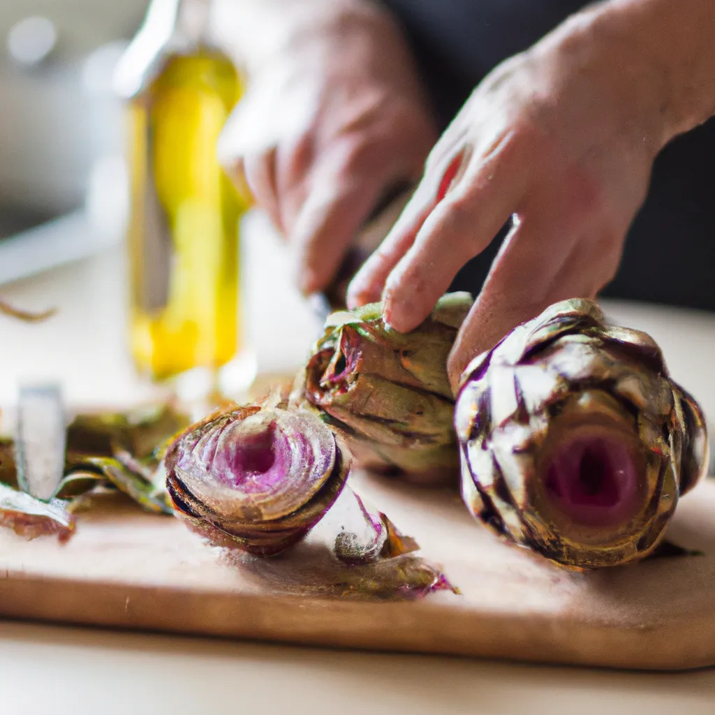 Paso 1 de la receta de alcachofas al horno: Limpieza y preparación de las alcachofas