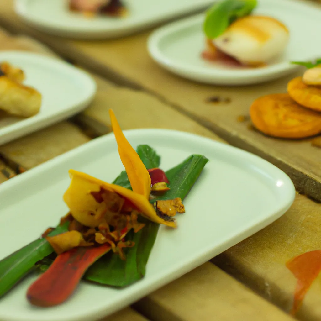 Plato terminado de aperitivos veganos, bellamente presentado