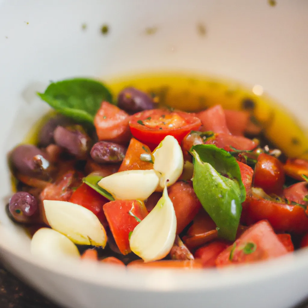 Paso 2 de la receta de aperitivos veganos: Mezclar el topping de tomate