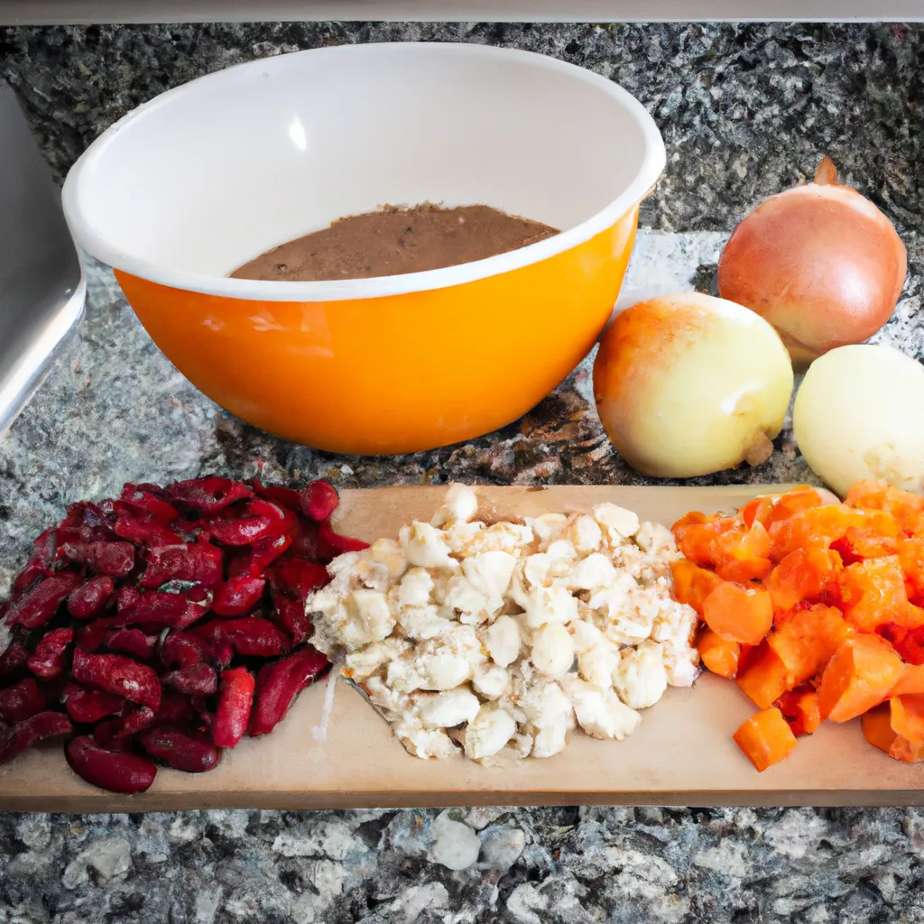 Ingredientes para alubias rojas estofadas: 250 g de alubias rojas secas, 1 cebolla mediana, picada, 2 zanahorias, en cubos pequeños