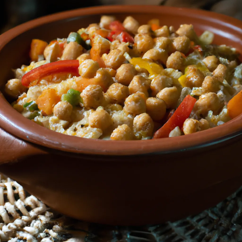 Paso 4 de la receta de arroz al horno vegano: Mezclar arroz, garbanzos y verduras sofritas
